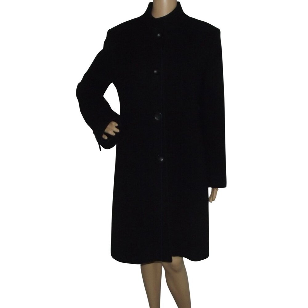 Jones New York Coat Womens Size 10 Black Cashmere Wool long knee length vintage